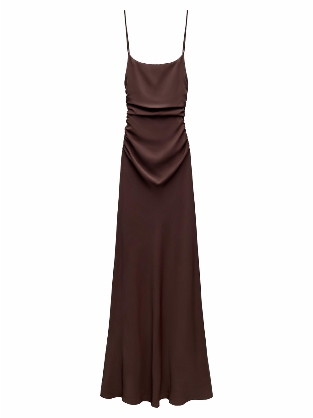 Zara Chocolate Brown Ruched Slip Maxi Dress
